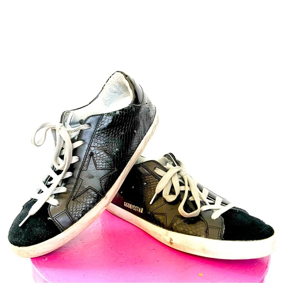 Golden Goose Shoes - Golden Goose Superstar Tonal Leather Sneakers Black Snakeskin Print - Size 39